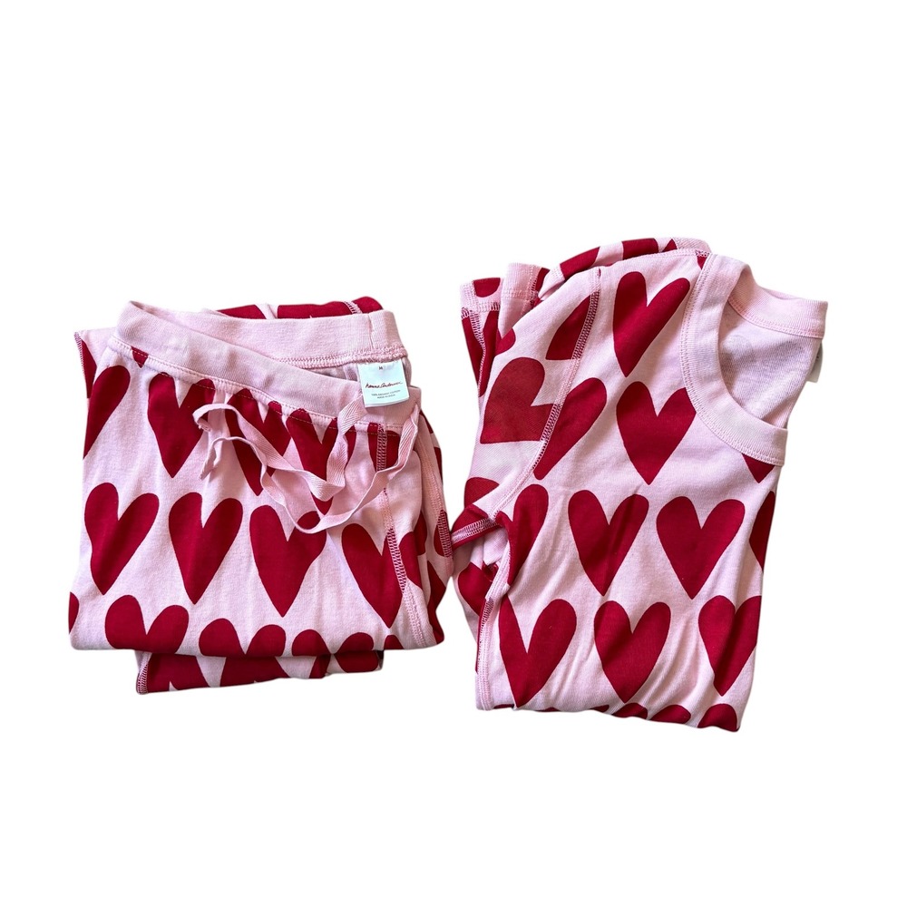 Hanna Andersson Womens Pajama Set Size Medium Pink Red Heart Organic Cotton